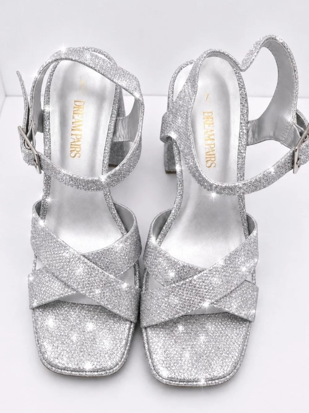 Silver Glitter Platform Sandals - Women